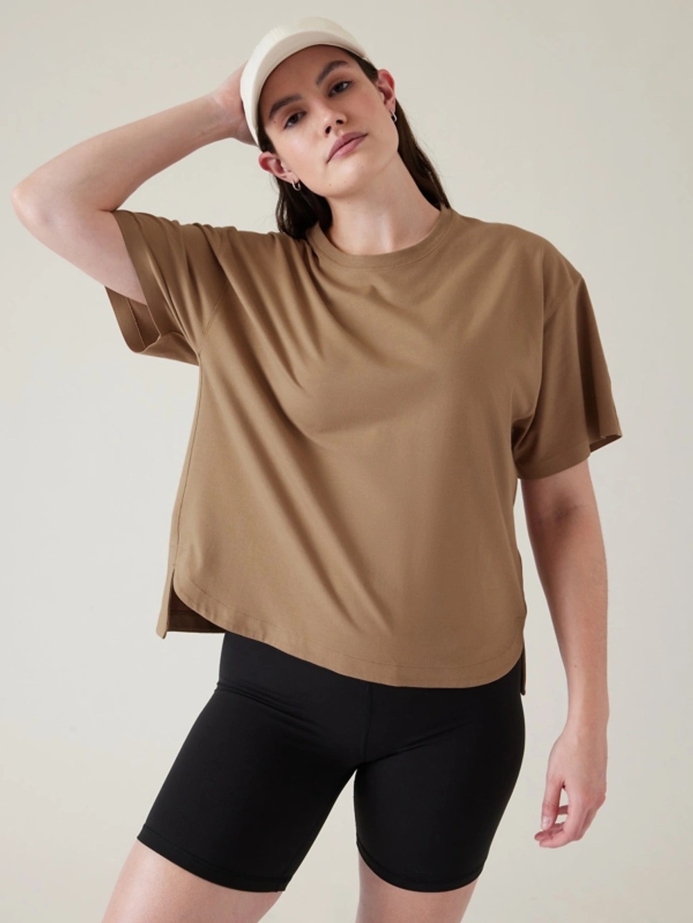 Athleta Effortless Tee Brown XS Relaxed Performance Top